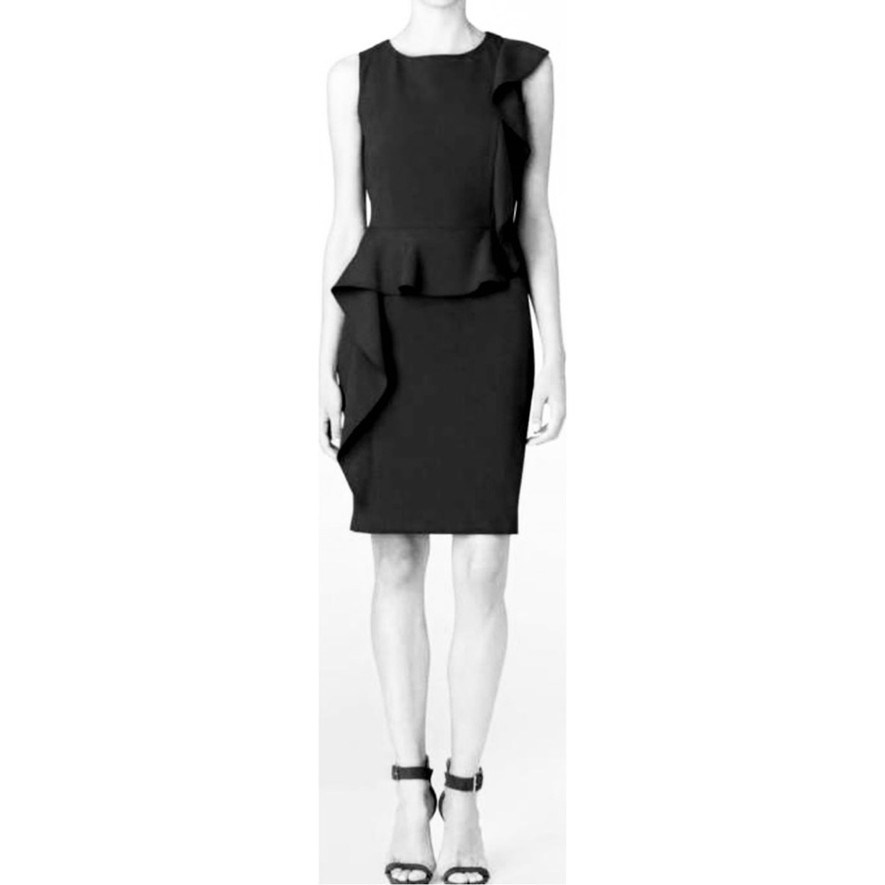 ❤️ Calvin Klein Black Asymmetrical Ruffle Sheath Dress